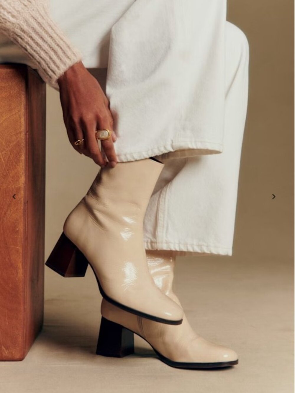 Sézane Axelle Patent Ivory Ankle Boots Sz 7